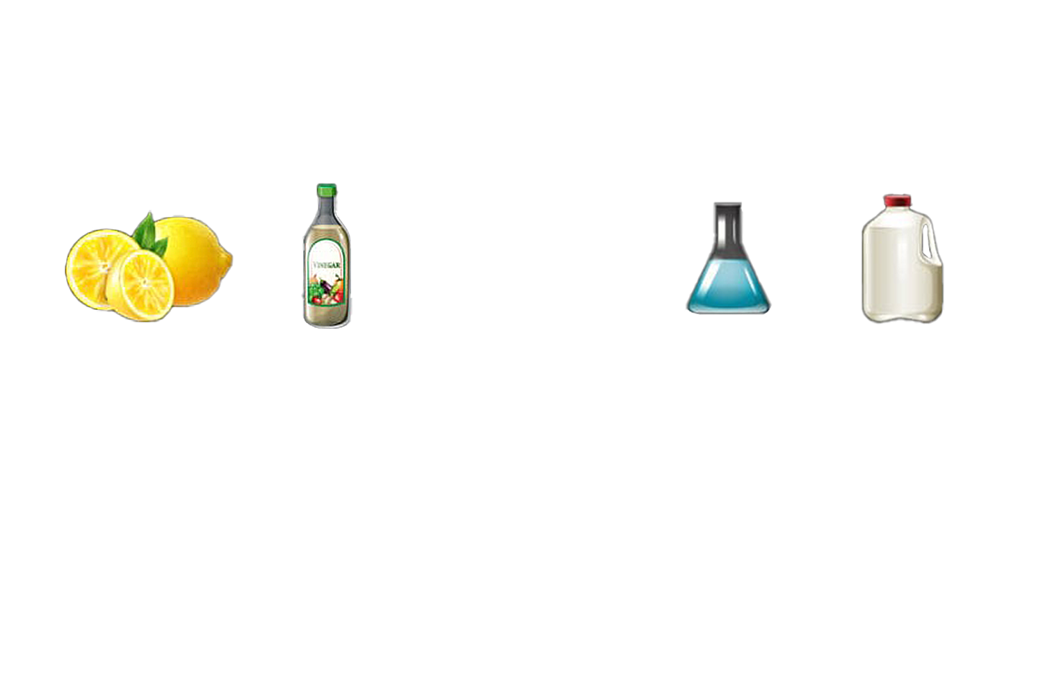 ph2 LEMON, ph3 VINEGAR, ph12 ANNMONIA SOLUTION, ph13 BLEACH